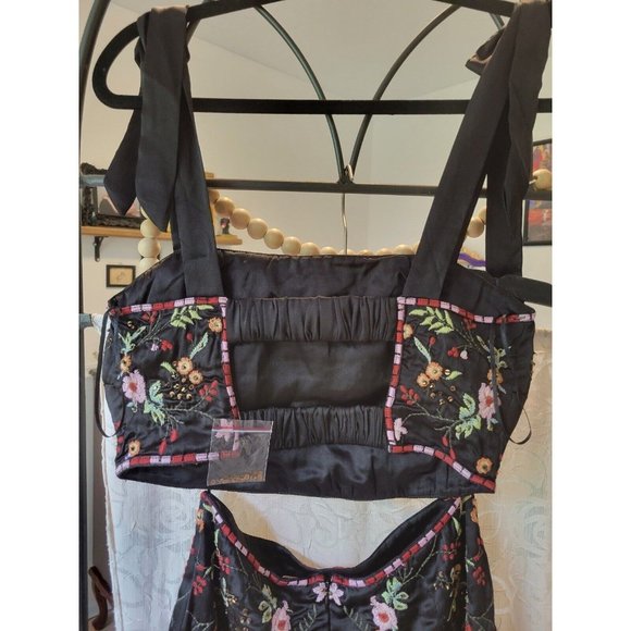 New sz 4 free people beaded crop top 2 pc petra set pants beaded embroidered - Picture 4 of 5